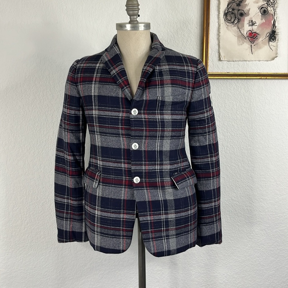 Moncler Gamme Blue x Thom Browne Plaid Quilted Down Blazer